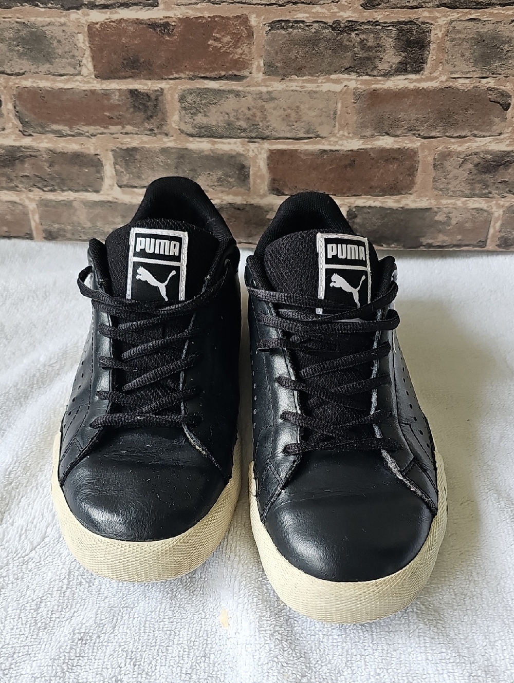 Puma Black Leather Platform Sneakers with White Sole
